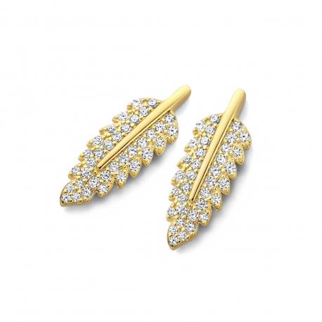 boucles d'oreilles en argent plaqué or 18 carats plume serti de zirconium Naiomy Moments boucles d'oreilles en argent plaqué or 18 carats plume serti de zirconium Naiomy Moments