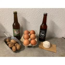 Bières, noix, œufs bio et fromage de chèvre