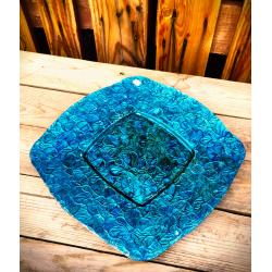 Plat en verre structure feuille bleu ou rose 30x30 cm