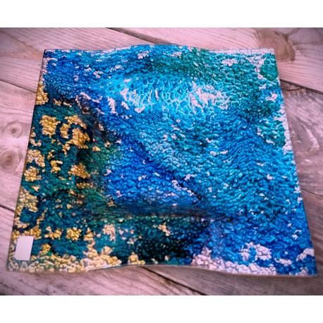 Plat creux en verre structure Vague lagon, or et argent Plat creux en verre structure Vague lagon, or et argent