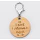 Porte-clés bois médaille ronde - Edition spéciale "On t'aime Mamie Chérie"
